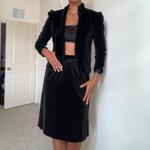 Two piece vintage velvet skirt suit - Picture 1 of 6